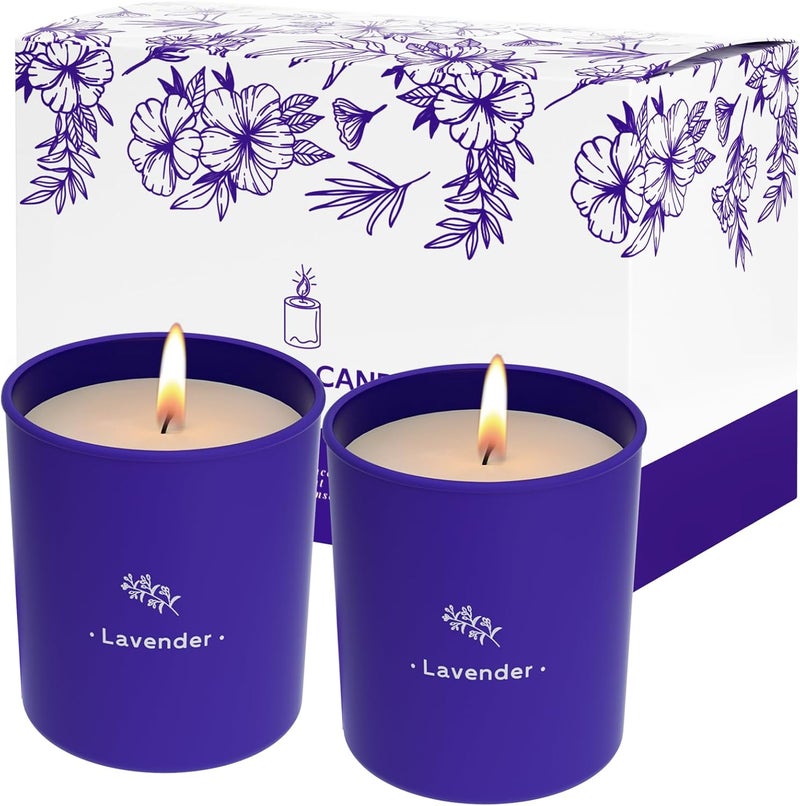 TranquilBliss Lavender Candles for Home Scented, 8 oz Scented Candles Present, Purple Jar Wax, Made with Soy for Women, 45 Hour Long-Lasting Burn for Girl Women Birthday Present Giving - 2 Pack - Image 1